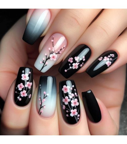 NA008 - Black Plum Blossom Glam Nails NA008 - Black Plum Blossom Glam Nails
